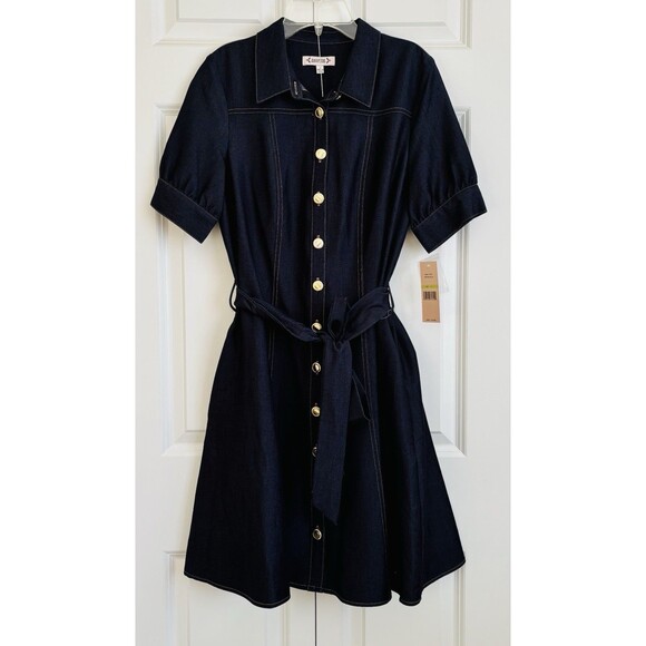 Nanette Lepore Women's Midi Shirtdress Demin Puff Sleeve Button Down Short Sleev - Picture 2 of 6